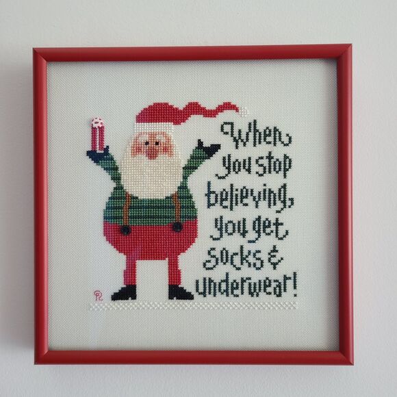 Santa Christmas Cross Stitch When You Stop Believing Humor Funny Wall Frame - Picture 1 of 9